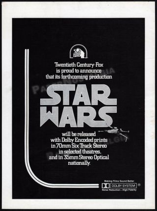 Star Wars / Dolby Stereo_original 1977 Trade Print Ad / Promo_20th Century Fox
