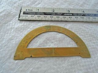 Vintage Unusual 3 5/8 " Brass Protractor Drawing Instrument Old Tool