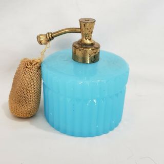 Vintage Blue Milk Glass Perfume Atomizer Art Deco Vanity Boudoir I.  W.  Rice