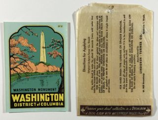 Vintage Lindgren Turner Decal Of The Washington Monument Washington Dc