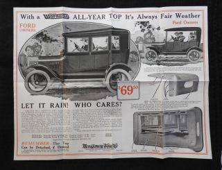 C1915 Montgomery Ward Ford Model T & 1 Ton Truck Accesorie Poster Brochure Minty