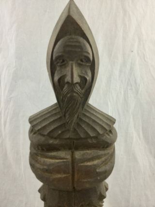 Vintage Mexico Folk Art Tall Hand Carved Wood Monk Priest Statue Figure 17 Inch