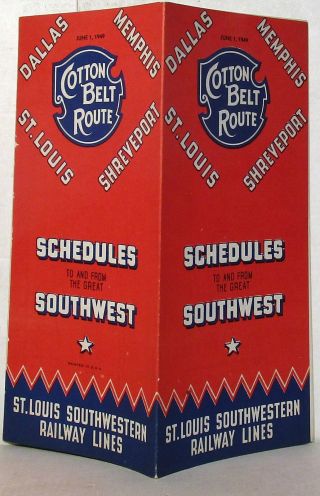1949 Cotton Belt Route Schedules To And From The Great Southwest