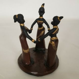 3 Women Holding Hands Carved Wood Sculpture African Tribal Art Figure 3.  5 "