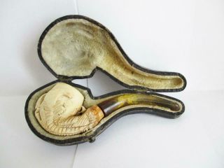 ANTIQUE MEERSCHAUM PIPE CARVED TALON BOWL in LEATHER CASE 2