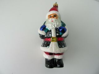 Joy To The World Santa Claus Glass Handcrafted Christmas Ornament 7 " Tall -