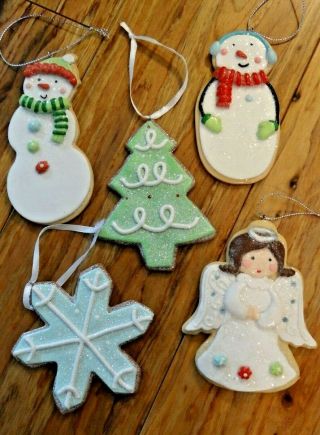 Pastel Gingerbread Cookie Christmas Tree Ornaments Set Of 5