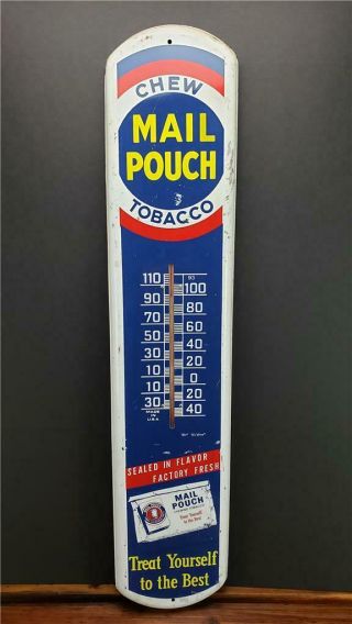 Vintage Mail Pouch Tobacco Thermometer 38.  75h Bar Man Cave Gas Oil
