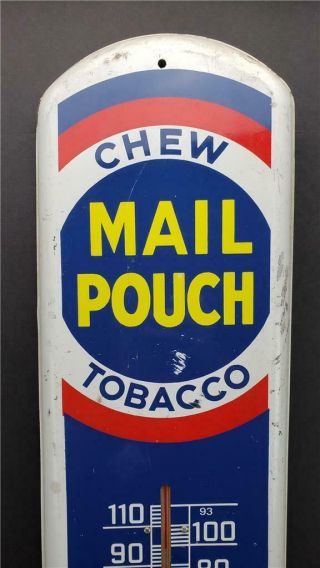 Vintage MAIL POUCH TOBACCO THERMOMETER 38.  75H BAR MAN CAVE GAS OIL 2