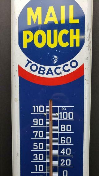 Vintage MAIL POUCH TOBACCO THERMOMETER 38.  75H BAR MAN CAVE GAS OIL 4