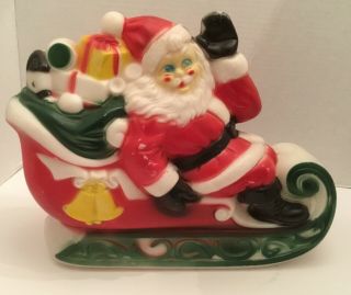 Vintage Blow Mold Empire Plastics Christmas 1970 Santa Claus On Sleigh No Light