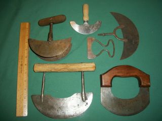5 Vintage Antique Hand Forged Steel Food Choppers Wood Handle - Primitive Decor
