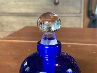 Signed Cobalt & Clear Studio Art Glass Perfume w/ etched LEAF design 3