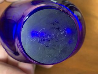 Signed Cobalt & Clear Studio Art Glass Perfume w/ etched LEAF design 4