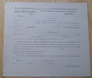 State Of Vermont Justice Execution Form To Any Sheriff Or Constable 190 -