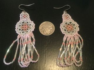 Huichol Earrings Beaded Art Mexican Folk Peyote Flower Ethnic Jewelry (13)