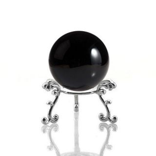 Black Crystal Ball 50mm 2 " With Silver Flower Stand In Gift Box