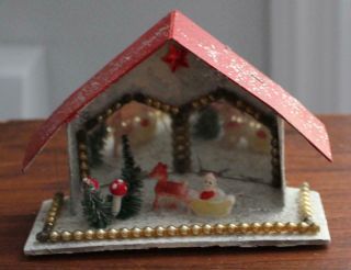 Vintage Putz House Mirrors Santa Sleigh Reindeer Figure Mushrooms Japan