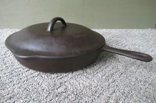 Vintage Skillet With Cover Lid Cast Iron,  8 10 - 5/8 " & 10 - 1/2 " Diameter,