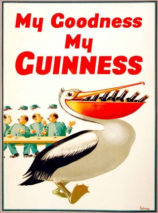 Guinness Beer Pelican Ireland Great Britain Vintage Travel Art Poster Print