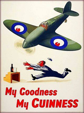 Guinness Beer Bomber Airplane Ireland Great Britain Vintage Travel Art Poster