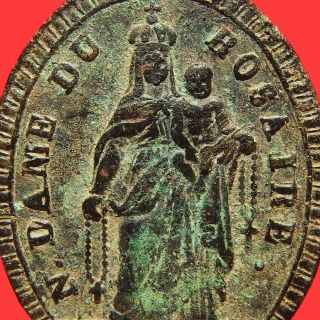 Rare Our Lady Of The Rosary Medal Antique Christian Symbol 19th Century Charm