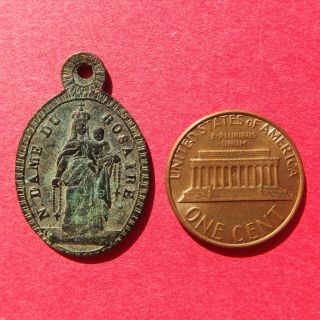 RARE OUR LADY OF THE ROSARY MEDAL ANTIQUE CHRISTIAN SYMBOL 19TH CENTURY CHARM 4