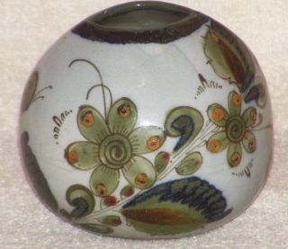 Vintage Ken Edwards Mexican Pottery Small Vase Green Birds & Butterflies 2