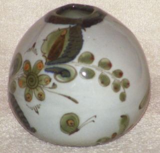 Vintage Ken Edwards Mexican Pottery Small Vase Green Birds & Butterflies 4