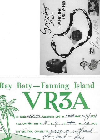 1954&56 Vr3a Fanning Island Qsl Radio Card.  Two Cards