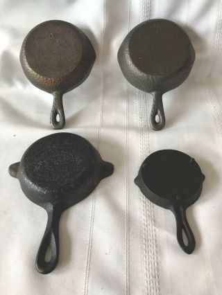 4 Vintage Miniature Cast Iron Frying Pan Skillet Wagner Ware Hammered