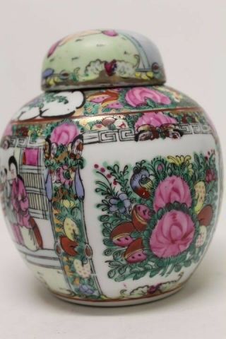 Small Signed Chinese Canton Export Famille Rose Ginger Jar w/ Lid 6 