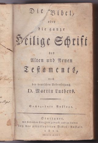 1822 MARTIN LUTHERS GERMAN FAMILY BIBLE FAMILY NAMES OSBORN - HENTZEL - MYER ??? 6