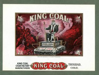 Old Cigar Box Label King Coal Incredible Art Colours Gold Embossed 118
