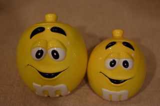 Two Collectable Vintage Yellow M&m Cookie Jars,  No Cracks Or Dings