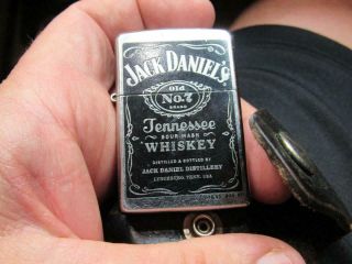 Jack Daniels Tennessee Whiskey Zippo Cigarette Lighter With Leather Case (19e2)