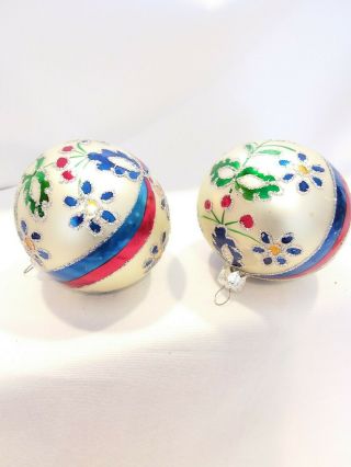 2 Large Mica Painted Vintage Christmas Ornaments Balls Poland