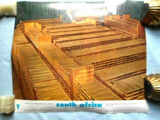 C 1960s South Africa Poster Gold Bullion Bars Krugerrand Luxe Bank Money