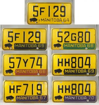 1964 - 1970 Manitoba Passenger License Plates - - 7 Plates
