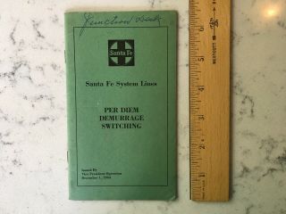 Vintage Railroad Employee Book Santa Fe Per Diem Demurrage Switching 1964