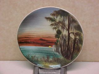 Old Vintage St.  Petersburg Florida Hand Painted Souvenir Plate View Of Salt Lake