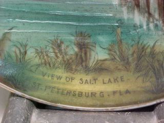 OLD VINTAGE ST.  PETERSBURG FLORIDA HAND PAINTED SOUVENIR PLATE VIEW OF SALT LAKE 2