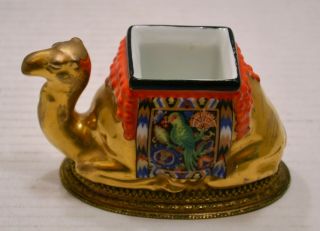 Vintage Czech? Ceramic Camel Match Holder W/ Ormolu - Art Deco Egyptian Beauty