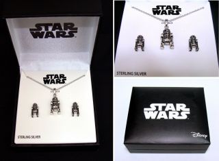 Star Wars R2d2 Sterling Silver Necklace Pendant Earrings Set
