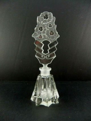 Vintage Clear Glass 8 - Pointed Star Shaped Perfume Bottle With Floral Stopper