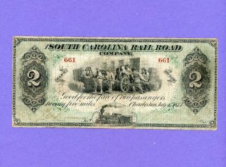 1873 2 Dollar South Carolina Rail Road Company Obsolete Currency