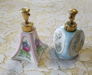 2 Vintage Floral Pastel Porcelain Perfume Bottles