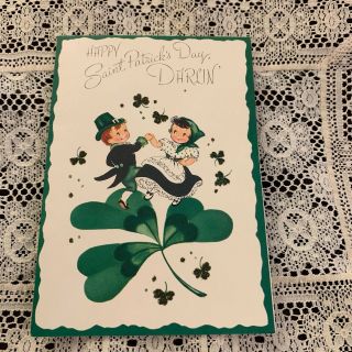Vintage Greeting Card St Patrick’s Day Couple Boy Girl Rust Craft