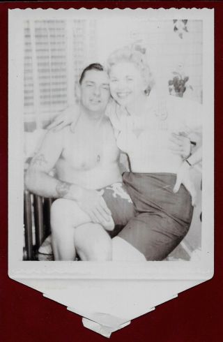 1950s Vintage Nude Polaroid Photo Girl Sitting On Lap Of Tattooed Sailor