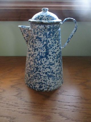 Vintage Enamelware Blue & White Swirl Coffee/Tea pot 2